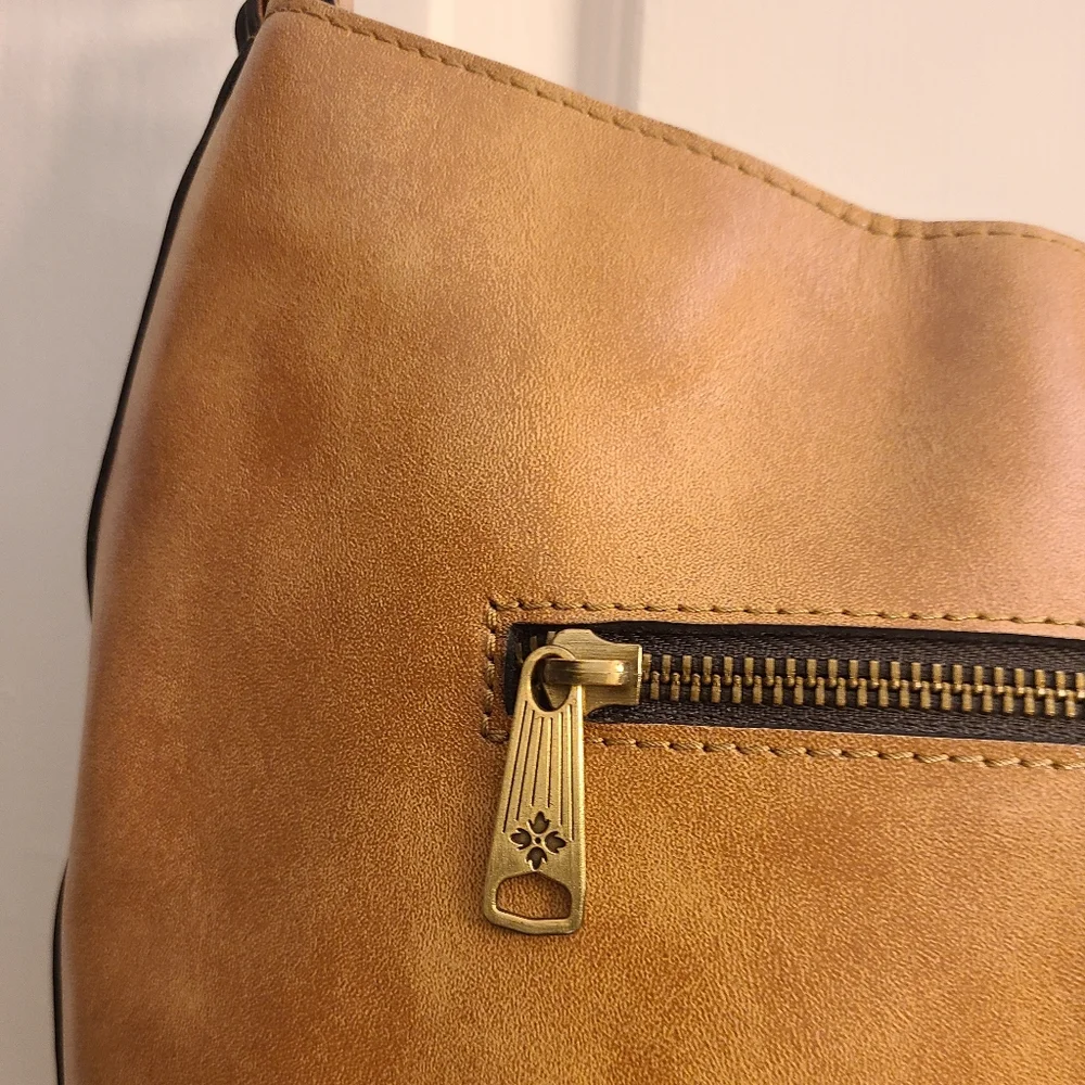 Patricia Nash Lt Brown Castelli Woven Leather Hobo Shoulder Bag